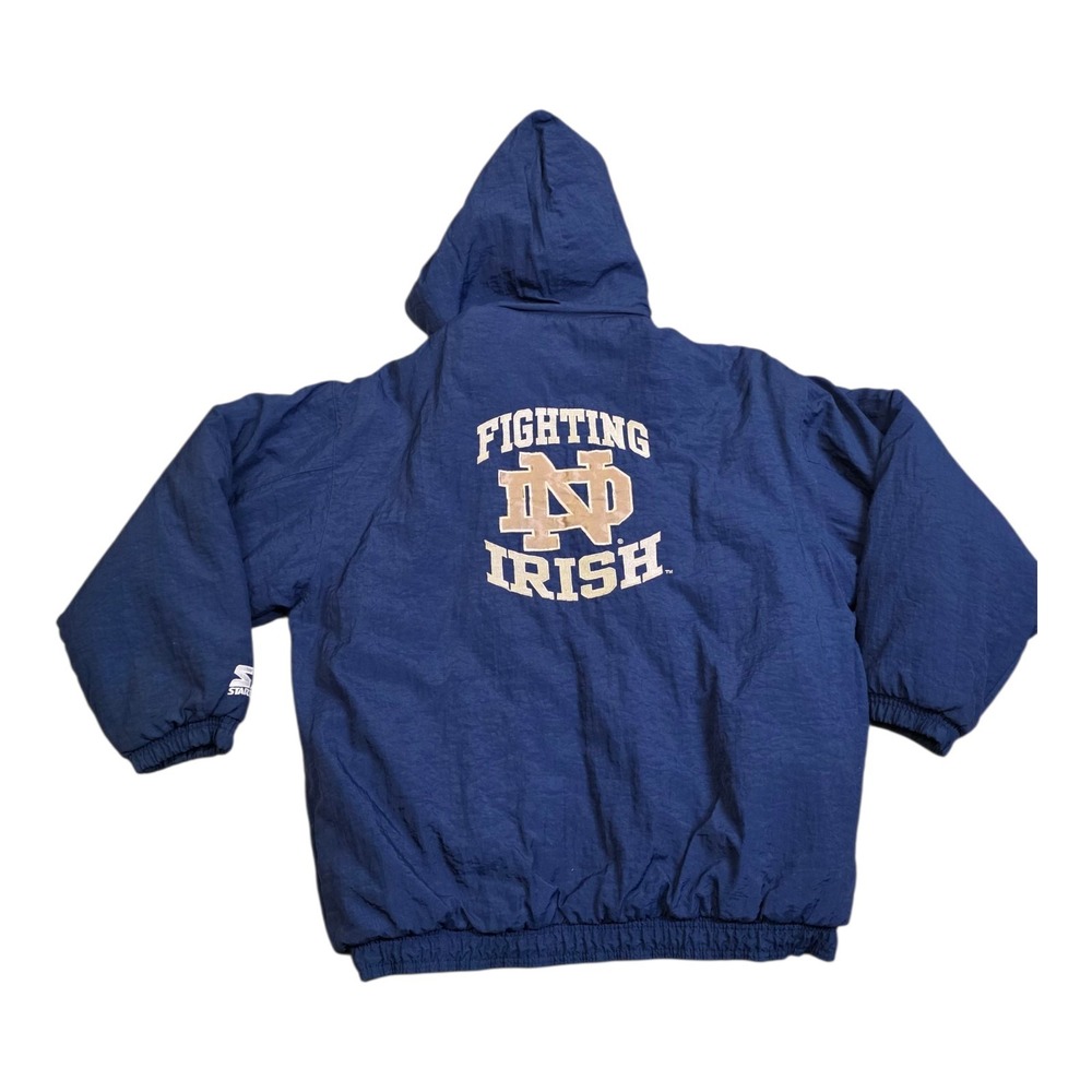 Vintage Starter‎ Notre Dame Fighting Irish Jacket Men's Large Blue Hooded Coat